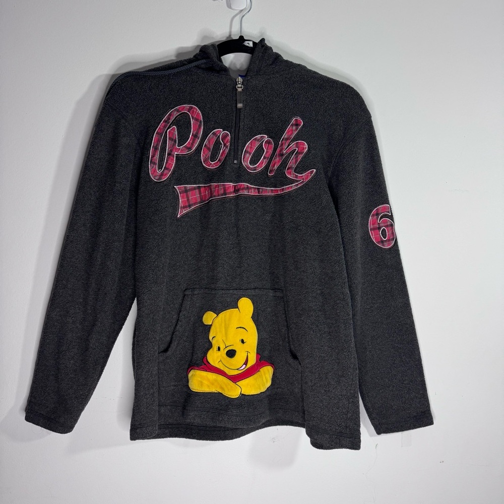 Disney Winnie The Pooh Fleece Pullover Hoodie Gray Small Y2K